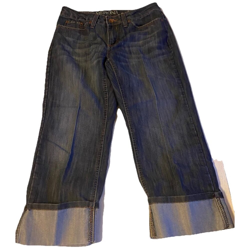 Merona Women's Denim Mid Rise Boot Crop Cuffed Capri Jeans, Size 6